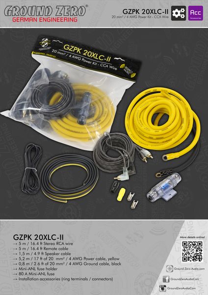 Hovedbilde Ground Zero GZPK20XLC-II - 20mm2 CCA kabelkit