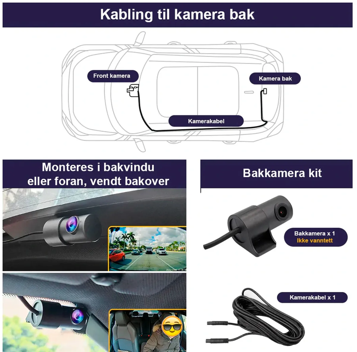 Integrert 4K Dashcam (foran+bak) VW/Skoda (2015 -->) 