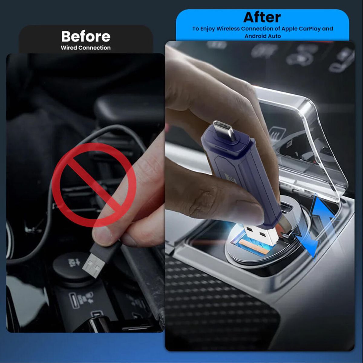 Carlinkit Apple Carplay/Android Auto Kablet-til-trådløs adapter